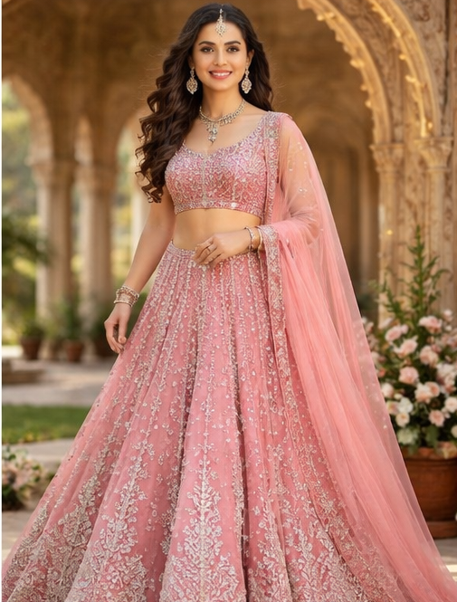 Designer Bridal Pink Lehenga Set